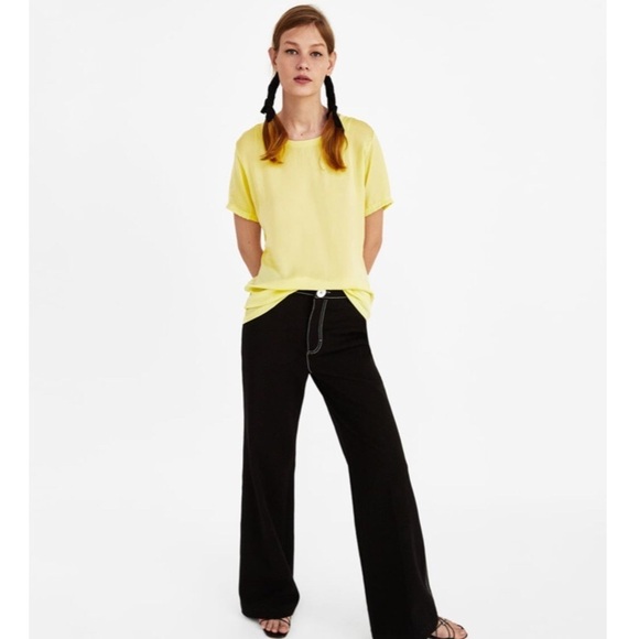 ZARA Contrasting Satin Finish T-shirt  Sz S - Picture 2 of 5